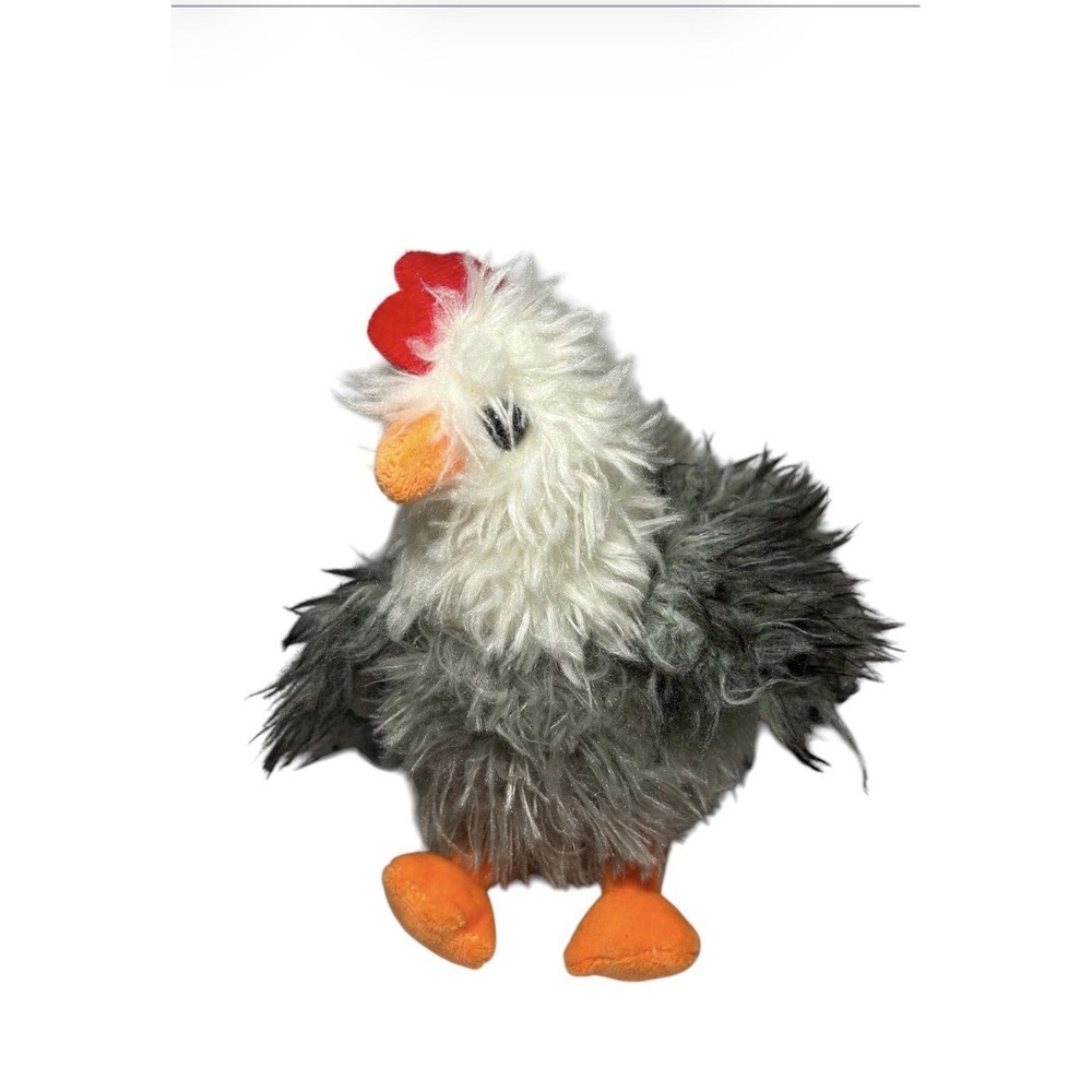 Shaggy ROOSTER Fluffy Grey White Chicken‎ 7" Plush Celebrate